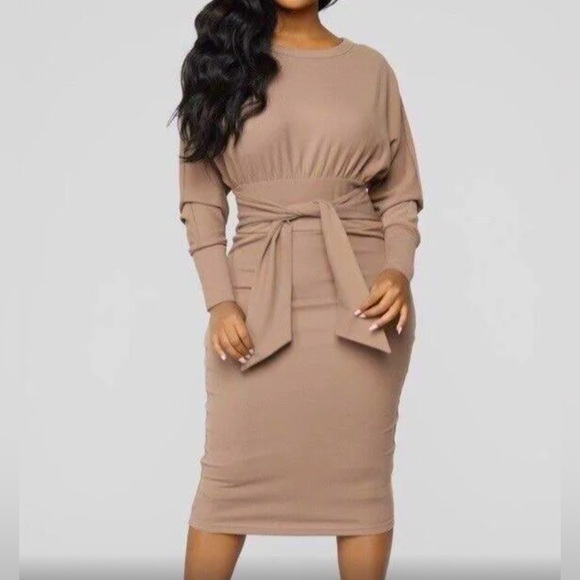 Fashion Nova Dresses & Skirts - NWT Fashion Nova “Never Too Soft” Dress Size Medium in Taupe